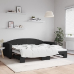 Divano Letto con Letto Estraibile Nero 90x200 cm in Tessuto