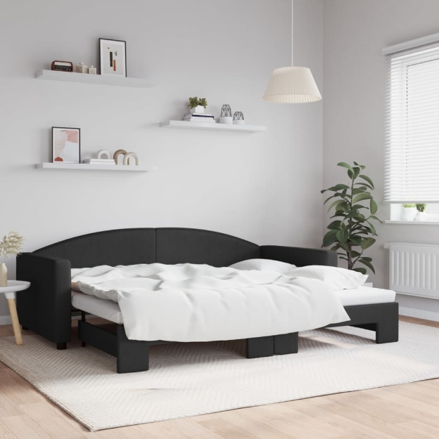 Divano Letto con Letto Estraibile Nero 90x200 cm in Tessuto