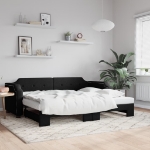 Divano Letto con Letto Estraibile Nero 90x200 cm in Tessuto