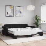 Divano Letto con Letto Estraibile Nero 90x200 cm in Velluto