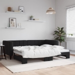 Divano Letto con Letto Estraibile Nero 90x200 cm in Velluto