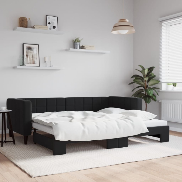 Divano Letto con Letto Estraibile Nero 90x200 cm in Velluto