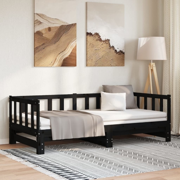 Divano Letto con Letto Estraibile Nero 90x200cm Massello Pino