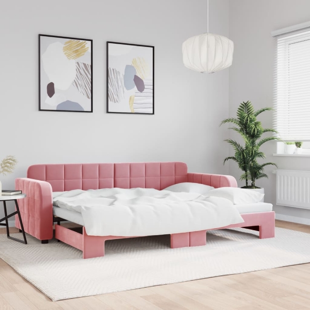 Divano Letto con Letto Estraibile Rosa 80x200 cm in Velluto