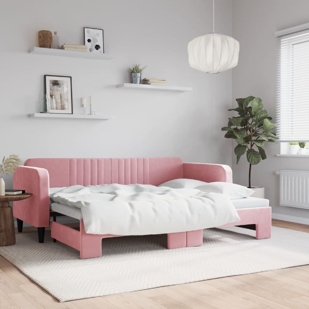 Divano Letto con Letto Estraibile Rosa 80x200 cm in Velluto