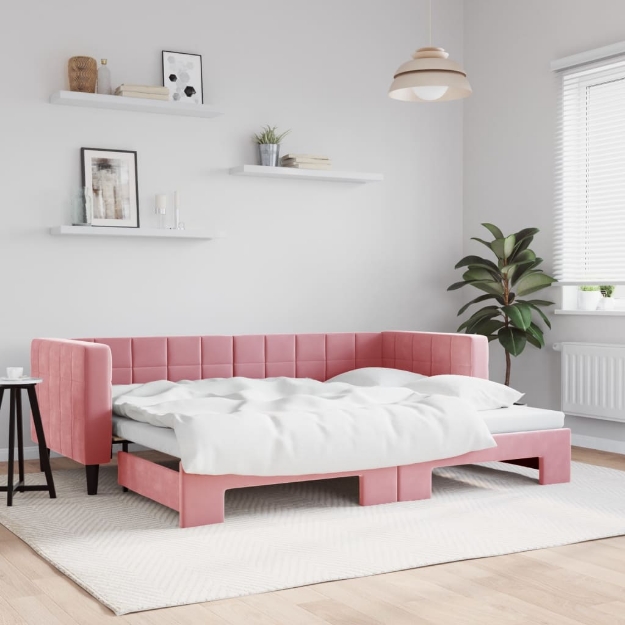 Divano Letto con Letto Estraibile Rosa 80x200 cm in Velluto