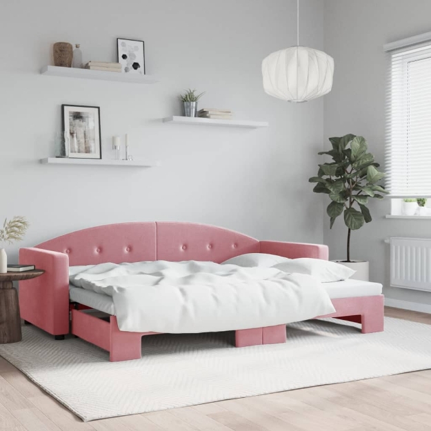 Divano Letto con Letto Estraibile Rosa 80x200 cm in Velluto