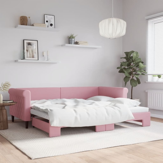 Divano Letto con Letto Estraibile Rosa 90x200 cm in Velluto