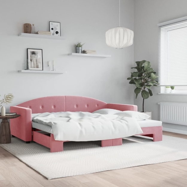 Divano Letto con Letto Estraibile Rosa 90x200 cm in Velluto