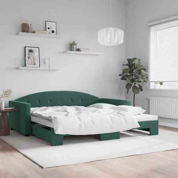 Divano Letto con Letto Estraibile Verde Scuro 100x200cm Velluto