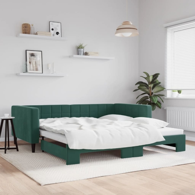 Divano Letto con Letto Estraibile Verde Scuro 100x200cm Velluto