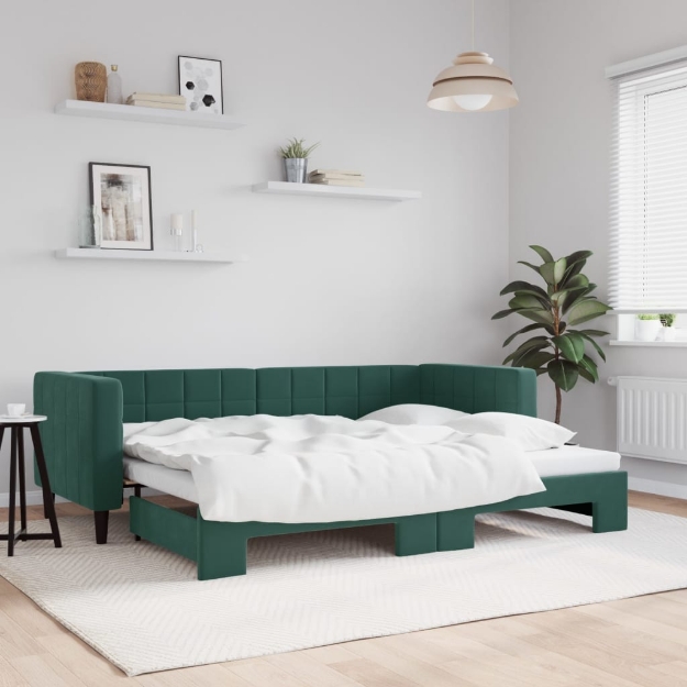 Divano Letto con Letto Estraibile Verde Scuro 80x200cm Velluto