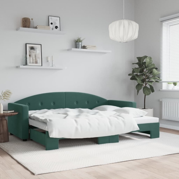 Divano Letto con Letto Estraibile Verde Scuro 80x200cm Velluto