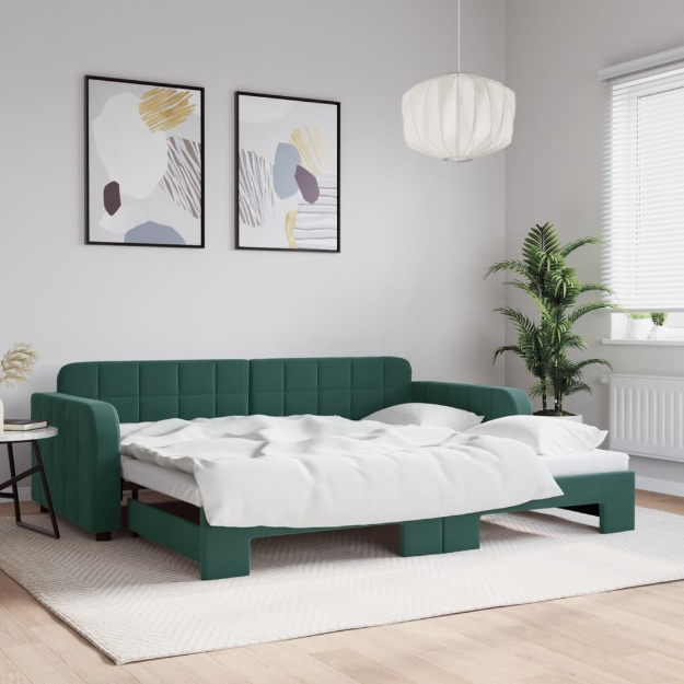 Divano Letto con Letto Estraibile Verde Scuro 90x200cm Velluto