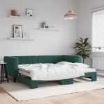 Divano Letto con Letto Estraibile Verde Scuro 90x200cm Velluto