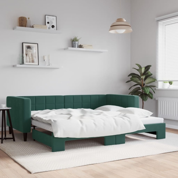 Divano Letto con Letto Estraibile Verde Scuro 90x200cm Velluto