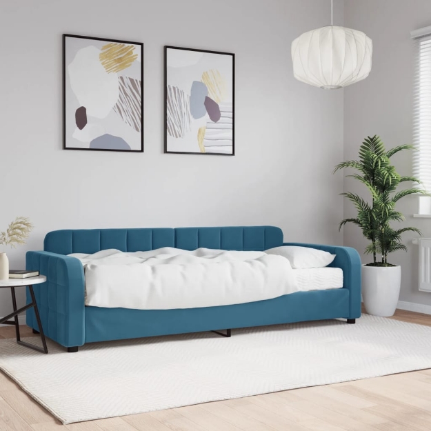 Divano Letto con Materasso Blu 80x200 cm in Velluto