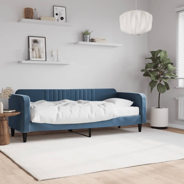 Divano Letto con Materasso Blu 80x200 cm in Velluto