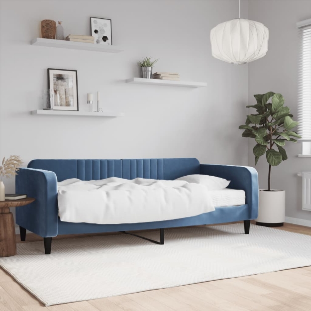 Divano Letto con Materasso Blu 90x200 cm in Velluto