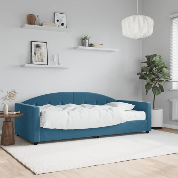 Divano Letto con Materasso Blu 90x200 cm in Velluto