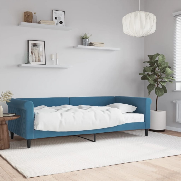 Divano Letto con Materasso Blu 90x200 cm in Velluto