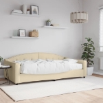 Divano Letto con Materasso Crema 100x200 cm in Tessuto