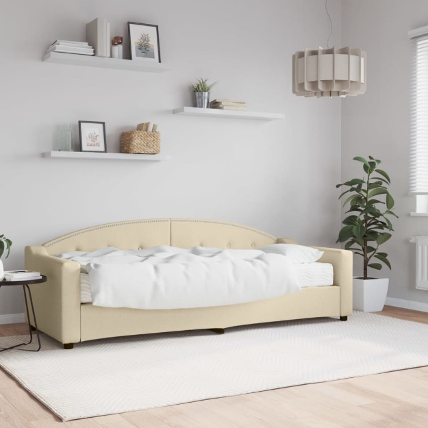 Divano Letto con Materasso Crema 80x200 cm in Tessuto