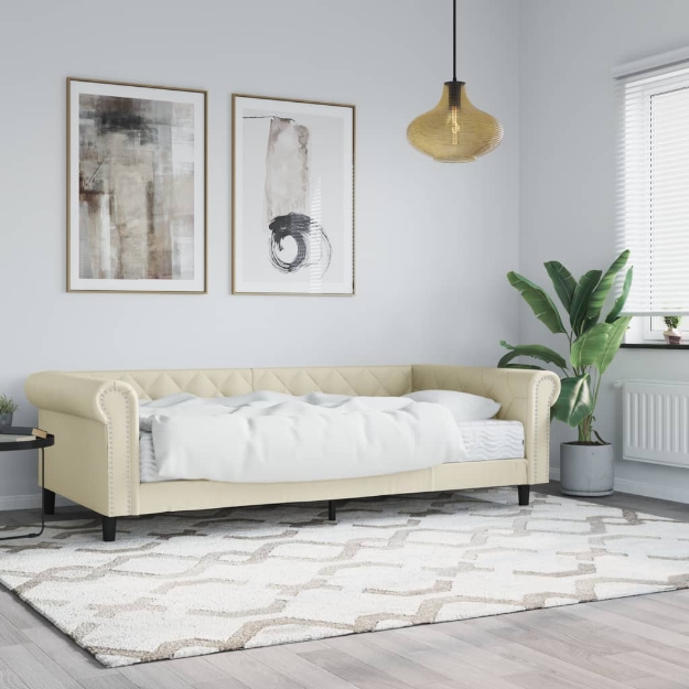 Divano Letto con Materasso Crema 90x200 cm in Similpelle