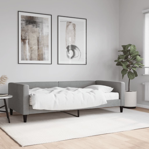 Divano Letto con Materasso Grigio Chiaro 90x190 cm in Tessuto