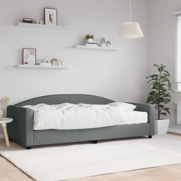 Divano Letto con Materasso Grigio Scuro 100x200 cm in Tessuto