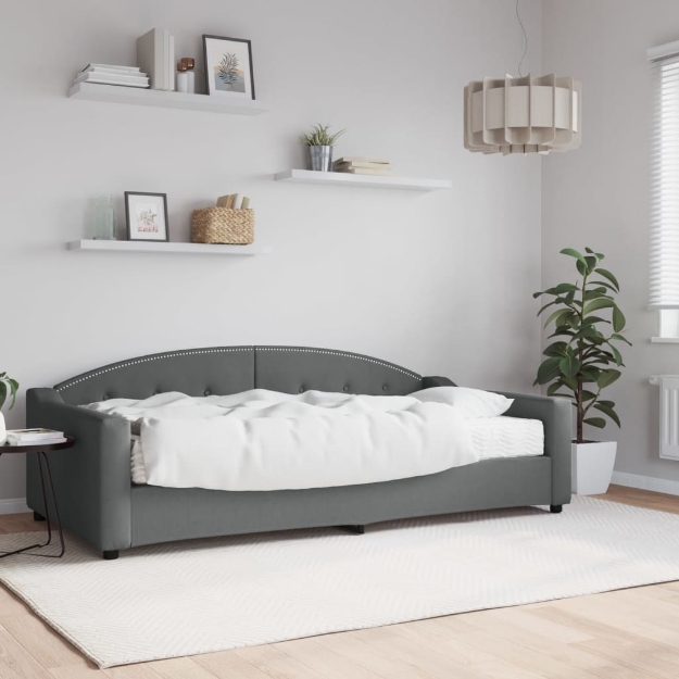 Divano Letto con Materasso Grigio Scuro 100x200 cm in Tessuto