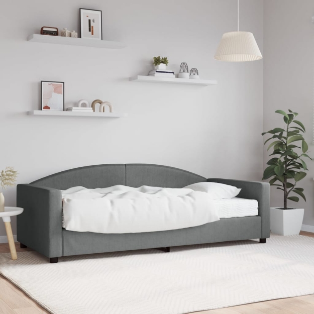 Divano Letto con Materasso Grigio Scuro 90x190 cm in Tessuto