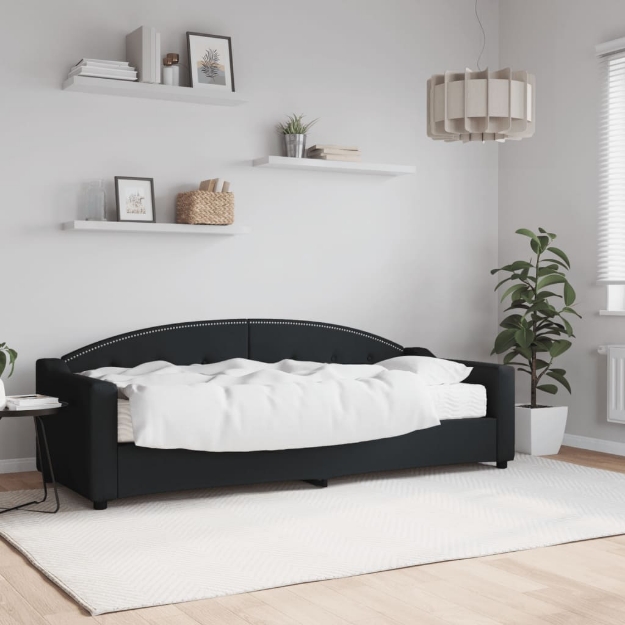 Divano Letto con Materasso Nero 80x200 cm in Tessuto