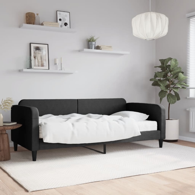 Divano Letto con Materasso Nero 90x190 cm in Tessuto