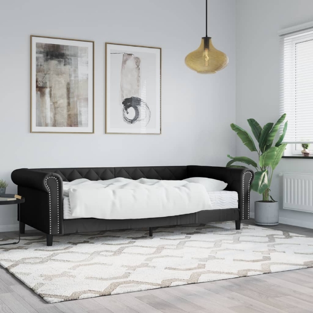 Divano Letto con Materasso Nero 90x200 cm in Similpelle