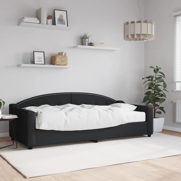 Divano Letto con Materasso Nero 90x200 cm in Tessuto