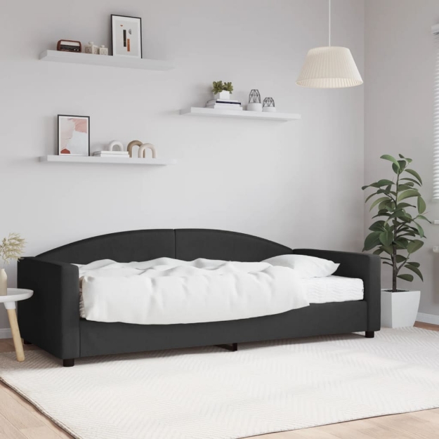 Divano Letto con Materasso Nero 90x200 cm in Tessuto