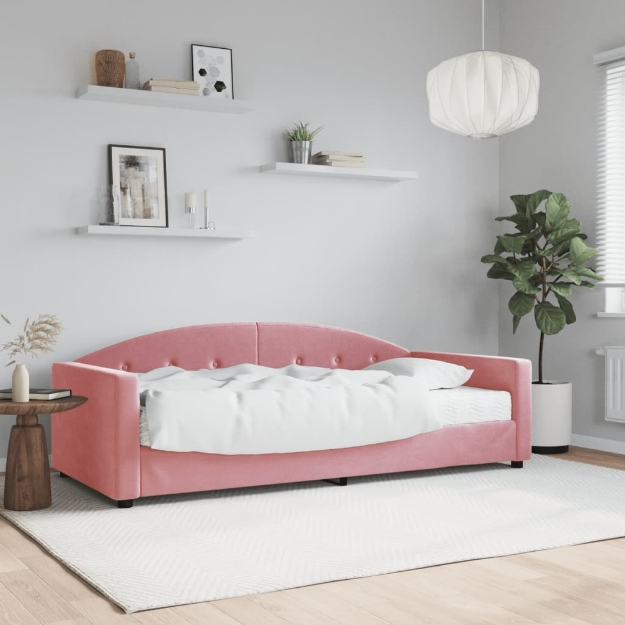 Divano Letto con Materasso Rosa 90x200 cm in Velluto