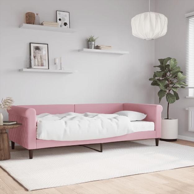 Divano Letto con Materasso Rosa 90x200 cm in Velluto