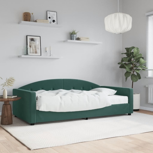 Divano Letto con Materasso Verde Scuro 100x200 cm in Velluto