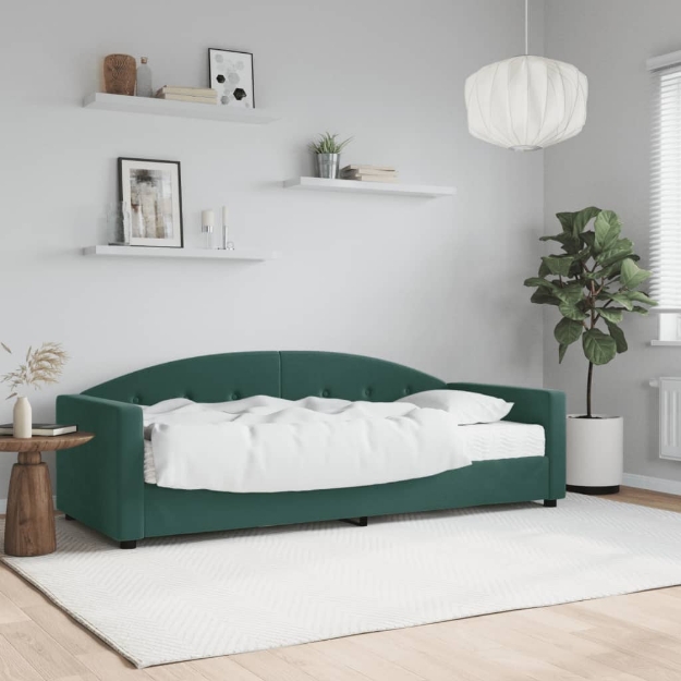 Divano Letto con Materasso Verde Scuro 80x200 cm in Velluto