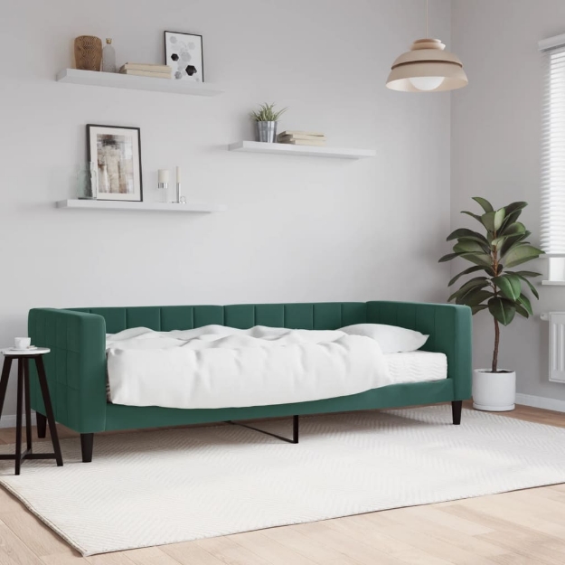 Divano Letto con Materasso Verde Scuro 80x200 cm in Velluto