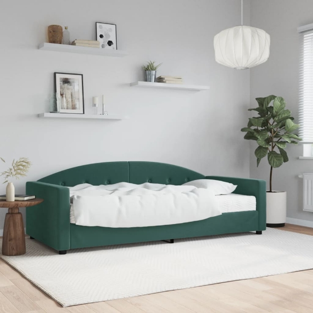 Divano Letto con Materasso Verde Scuro 90x200 cm in Velluto