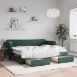 Divano Letto Estraibile Cassetti Verde Scuro 80x200cm Velluto