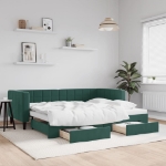 Divano Letto Estraibile Cassetti Verde Scuro 80x200cm Velluto