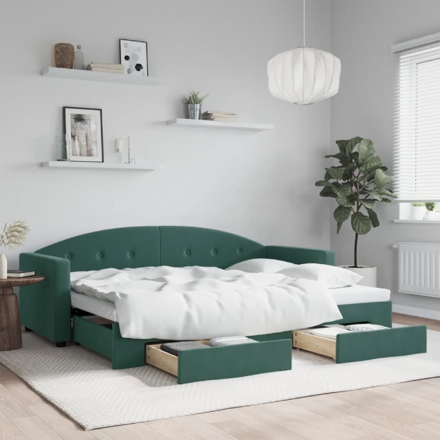 Divano Letto Estraibile Cassetti Verde Scuro 80x200cm Velluto