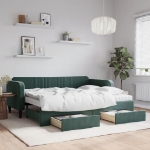 Divano Letto Estraibile Cassetti Verde Scuro 90x200cm Velluto