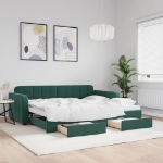 Divano Letto Estraibile Cassetti Verde Scuro 90x200cm Velluto