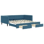 Divano Letto Estraibile con Cassetti Blu 100x200 cm in Velluto