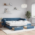 Divano Letto Estraibile con Cassetti Blu 90x200 cm in Velluto